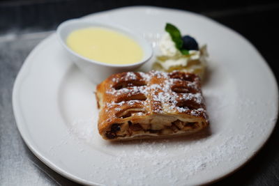 Close-up of breakfast served in plate