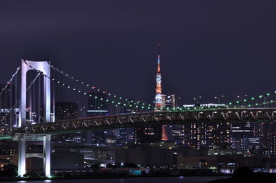 You can see tokyo tower over the rainbow bridge in tokyo