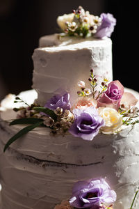 Close-up of wedding rings on table