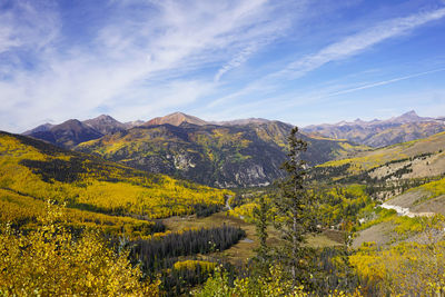 Scenic fall view of mountains in colorado against sky