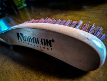 Close-up of text on table