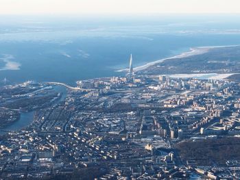 High angle view of city buildings