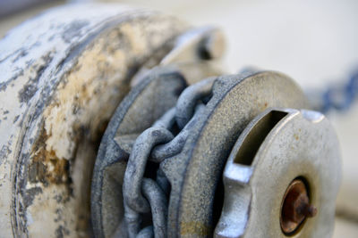 Close-up of rope on rusty metal