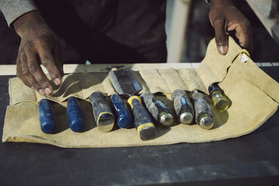 High angle view of man working