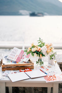 Close-up of flowers on table