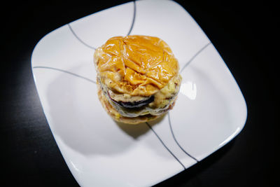 High angle view of dessert in plate