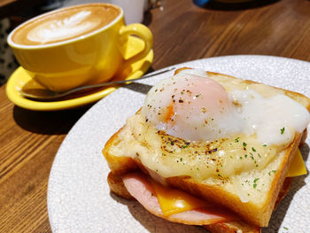 Close-up of breakfast served on table