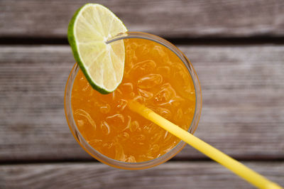 Close-up of orange juice in glass