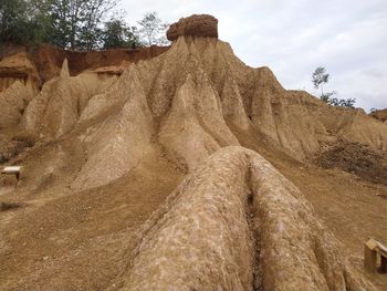 Rock formations on landscape against sky