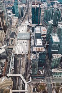 High angle view of buildings in city