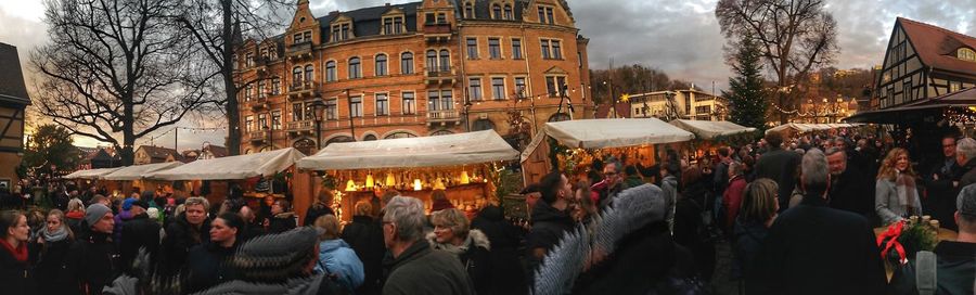 Group of people in market during winter