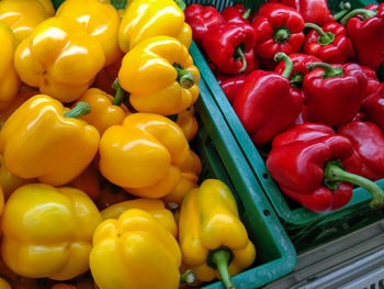 High angle view of bell peppers for sale at market stall