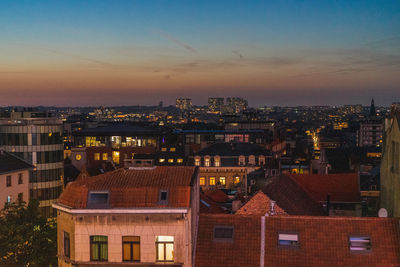 High angle view of cityscape against sky during sunset