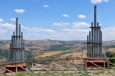 Built structure on field against sky