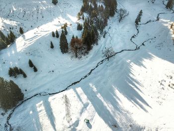 High angle view of snow covered landscape