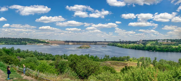 The dnieper hydroelectric power station from the khortytsya island in zaporozhye, ukraine