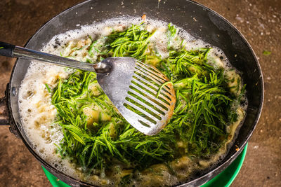 High angle view of food in plate