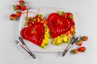 High angle view of fruits in plate