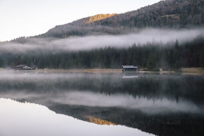 Reflection of mountains in lake against sky