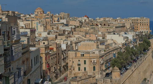 High angle view of buildings in city