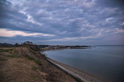 Scenic view of sea against cloudy sky