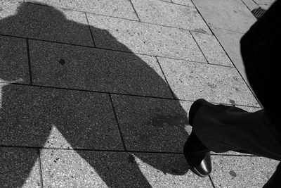 Low section of man standing on tiled floor