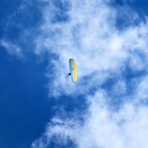 Low angle view of paragliding against sky