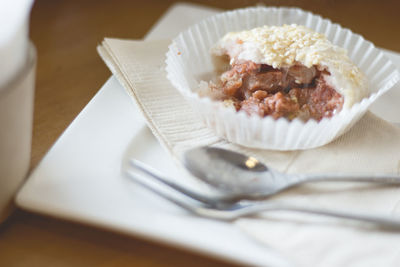 Close-up of dessert in plate on table