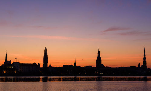 Silhouette of building against sky during sunset