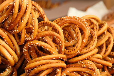 Close-up of pretzels