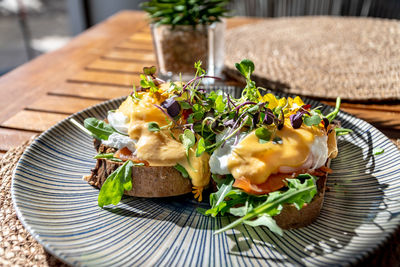 Close-up of food in plate on table