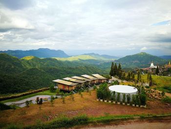 Panoramic view of landscape and buildings against sky