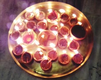 High angle view of dessert in plate on table