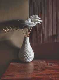 High angle view of flower vase on table at home