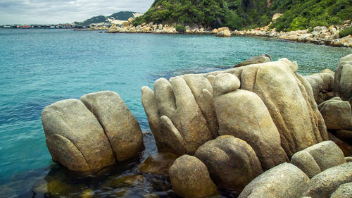 Close-up of rocks on sea shore