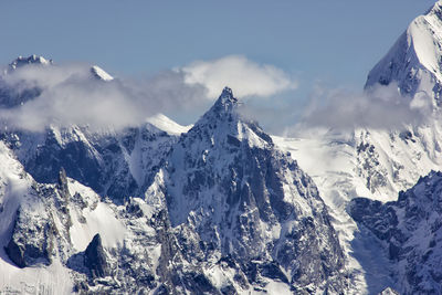 Low angle view of trees and mountains against sky