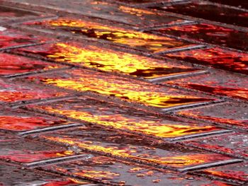 High angle view of meat on barbecue grill