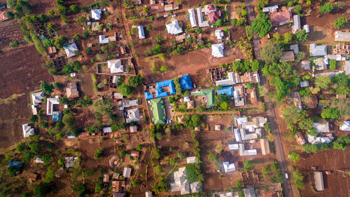 High angle view of buildings in city