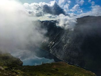 Aerial view of volcanic mountain