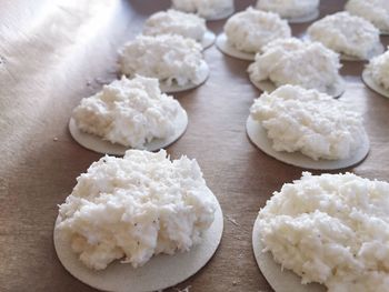 High angle view of ice cream in plate on table