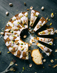 High angle view of cake on table