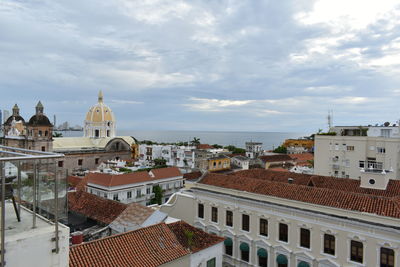 High angle view of cityscape against sky