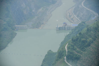 High angle view of sea and mountains