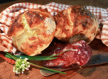 Close-up of meat on cutting board