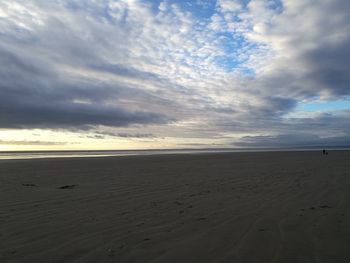 Scenic view of beach against dramatic sky