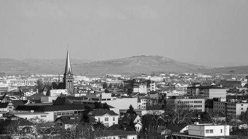 High angle view of town against sky