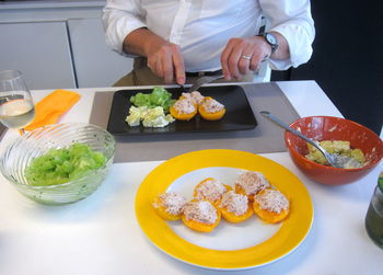 High angle view of meal served on table