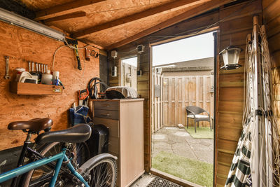 Rear view of man riding bicycle