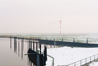 Scenic view of sea against clear sky during winter