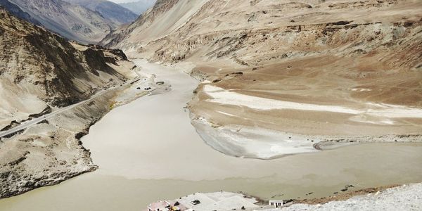 High angle view of snowcapped mountains